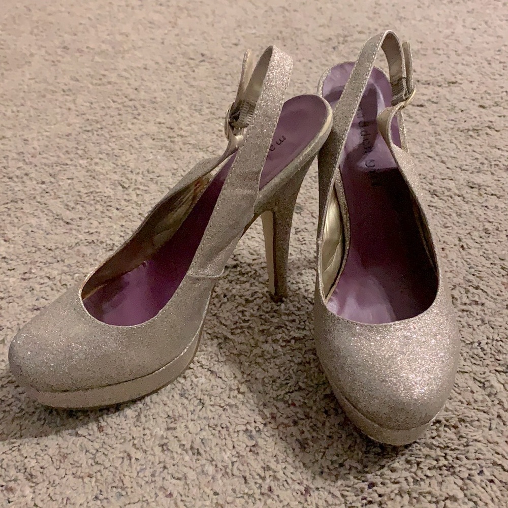 Madden Girl Gold glitter sling back heels.